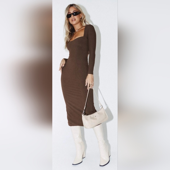 Princess Polly Dresses & Skirts - Princess Polly Nolan Chocolate Brown Long Sleeve Midi Dress Bodycon